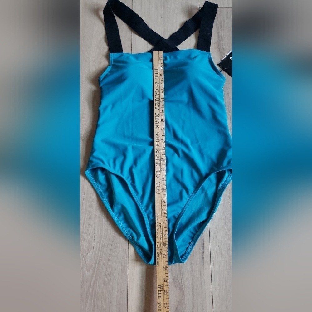 DKNY One Piece Swimsuit Womens L Blue Logo Crossback Straps Athletic Swimwear - Picture 6 of 10